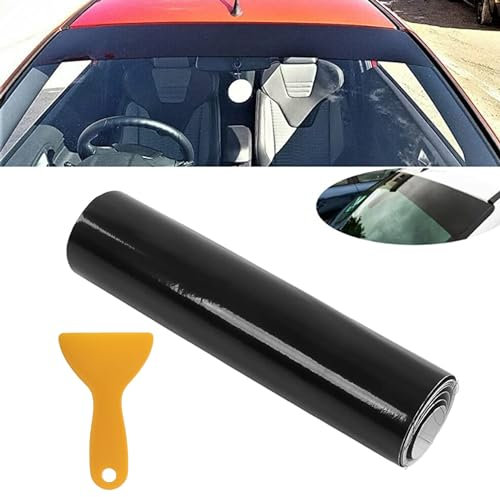 Parasole per parabrezza auto, 140 x 20 cm, universale, in PVC, adesivo per parabrezza auto, furgone, nero lucido, con raschietto per la maggior parte dei modelli
