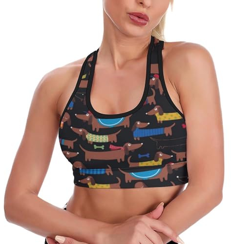 CZZYH Racerback-Design Sport-BH, Sport-BHs für Damen, Cartoon-Dackel-BH für Yoga, Laufen oder den täglichen Gebrauch, Cartoon-Dackel, XL