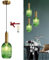 Bravsekai Lámparas Colgantes de Cristal Verde para Isla de Cocina Lámparas Colgantes Vintage para Isla de Cocina Dormitorio Salón Pasillo(4000K A60 Bombilla LED, 1-Pack)