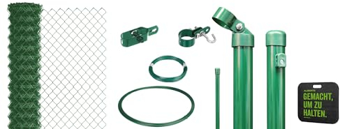 Alberts 697044 Maschendrahtzaun als Zaun-Komplettset, zum Einbetonieren mit Kniekissen | verschiedene Längen und Höhen - wahlweise in verschiedenen Farben | grün | Höhe 100 cm | Länge 15 m