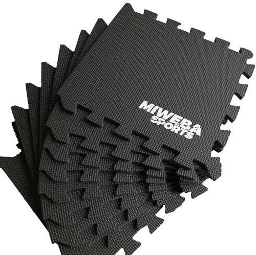 Miweba Sports Bodenschutzmatte BS50 | Sportmatte 1,7 m² - Set 18-teilig - 34 x 34 x 1 cm - Puzzlematte - Gymnastikmatte - Fitnessmatte - Turnmatte - Trainingsmatte - Bodenmatte (BS50 Schwarz)