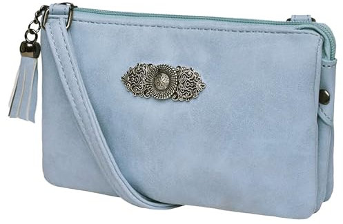 Trachtentasche Dirndltasche Damentasche Handtasche Umhängetasche Ledertasche - Blau Hellblau