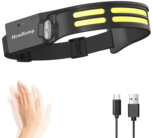 Linterna frontal LED, haz ancho de 230°, recargable por USB, sensor de movimiento, súper brillante, impermeable, para camping, correr, reparar, senderismo, pesca, lectura