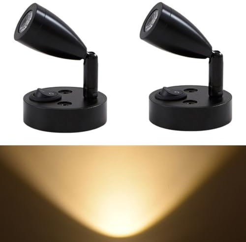 AzulLanse 2 Pcs 12V RV LED Spotlight Lampe de Lecture de Petite Taille Port de Charge USB Projecteur pivotant à 360 °,lumière Chaude 3000K pour Lampe de Chevet de remorque de Camion (Noir)