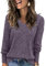 Famulily Damen Pullover mit V-Ausschnitt Herbst Langarmshirt, Oversize Leichte Pulli Strickpullover Elegant Oberteile (M,Lila)