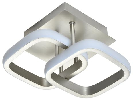 Happy Homewares Sleek Designer Double Square Head Semi-Flush Energy Efficient Brushed Nickel LED Ceiling Light | 19w = 75w | 3000k Warm White Colour | 1398 Lumens | IP20 Rated