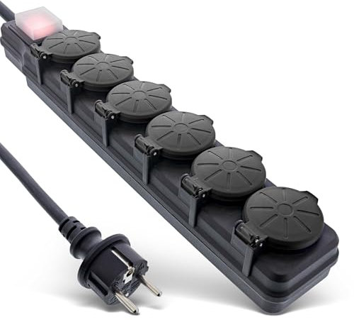 InLine 6-Fach Steckdosenleiste, Außensteckdose, Outdoor, Mehrfachsteckdose, Steckerleiste, IP44, mit beleuchtetem EIN/Aus Schalter, erhöhter Berührungsschutz, Länge: 5m, 16496P