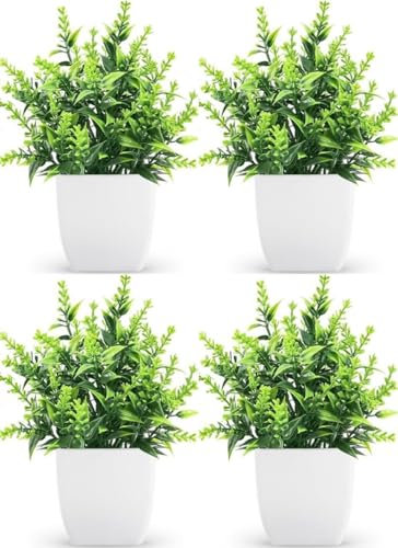 Valyria Home | Pack de 4 Mini Plantas Artificiales Decorativas en Maceta | Pequeñas Plantas Verdes para Hogar, Oficina, Cocina, Ventana | Decoración Interior Mesa Baño Escritorio | 18x12x12 cm