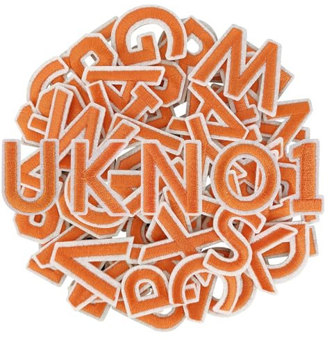 GYGYL 72 Pieces Iron on Letters and Numbers Patches, Embroidered Sew on/Iron on Patches Alphabet A-Z, Numbers 0-9 Applique for Clothes, Dress, Hat, Socks, Jeans, DIY Accessories (Orange)