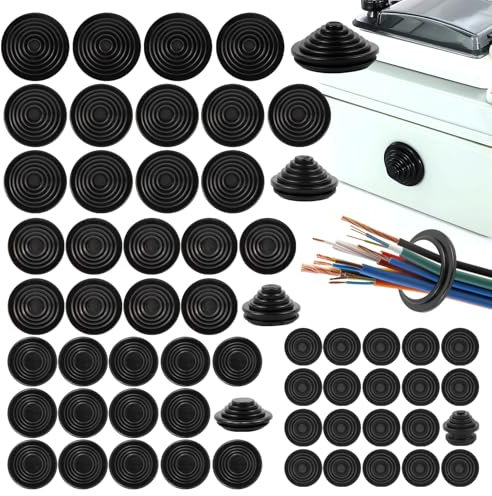 Passe Fil Caoutchouc 10 Mm/20 Mm/25 Mm/30 Mm/40 Mm Joints Pour Câbles De Tour, Tours En Caoutchouc, Trous Pour Bagues d'Étanchéité, Passe-Fils Percés,Pour Câbles, Fils, Appareils(60 Pièces Noir)