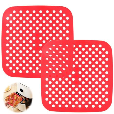 Lot de 2 Tapis de Friteuse à Air en Silicone Réutilisables, Tapis Silicone Air Fryer,Antiadhésifs, Faciles à Nettoyer, 7,5 Pouces, Parfaits pour Cuisson Saine, Couleurs Rouge et Noir