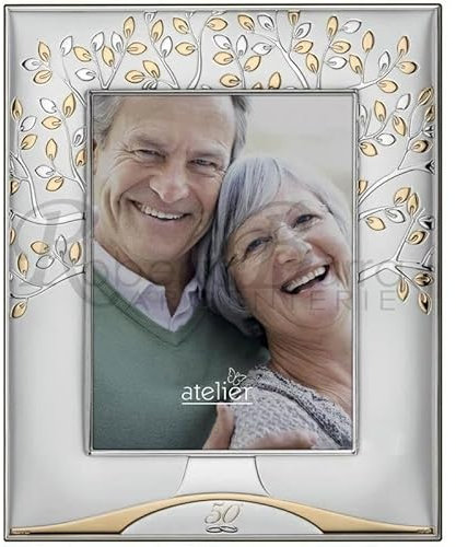 Generico Atelier Cornice Portafoto in Argento 999 con Albero della Vita, 13x18 cm, 50° Anniversario