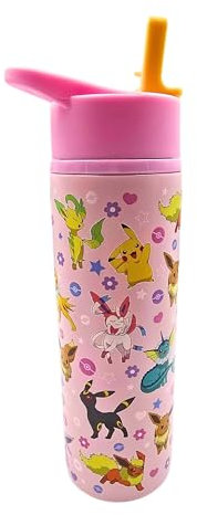 Bouteille d'eau Pokémon Eevee sous licence officielle 750 ml en acier inoxydable avec couvercle rabattable – Bouteille de sport anti-fuite et isolée pour boissons chaudes et froides