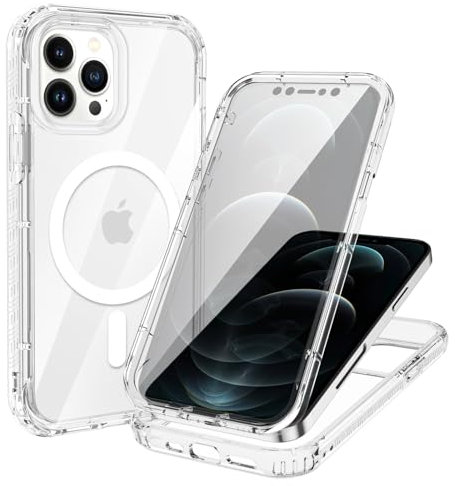 XTCASE für iPhone 12 Pro Max Hülle Magnetisch Kompatibel mit Magsafe, 360 Grad Ganzkörper Schutzhülle mit eingebauter Displayschutzfolie, Stoßfest Kratzfeste Nie Vergilbung FallSchutz, Transparent