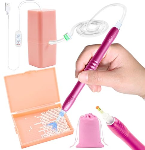 CXINLky Stylo de peinture diamant électrique sous vide - Avec bol de rangement et sac - Stylo de peinture diamant sans cire - 3 puissances d'aspiration réglables - 01 rose