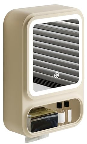 Teksome Meuble Miroir Murale pour Salle de Bain | Miroir de Salle de Bain avec Rangement Intégré,Rangement LED Porte Magnétique pour Papier Hygiénique et Décor Moderne pour Shampoing & Maquillage