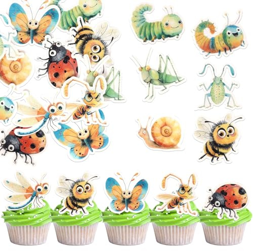 60 Stück Essbare Insekten Cupcake Toppers Natur Insekt Tortendeko Marienkäfer Raupe Bienen Schnecke Kuchen Deko für Insekt Thema Baby Dusche Kinder Geburtstag Party Kuchen Dekorationen