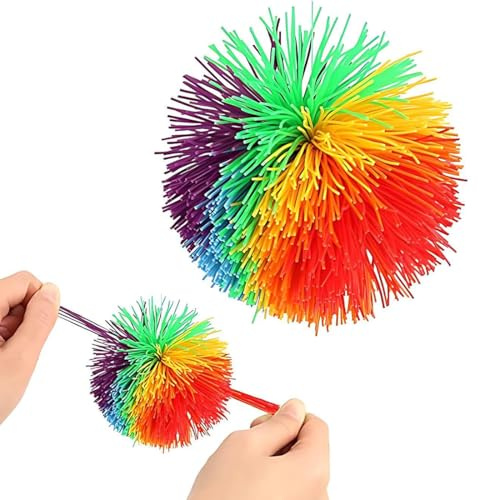 Balles filandreuses,construction en silicone souple et confortable Balles anti-stress Arc-en-ciel coloré Pom Ball Jouets actifs Boule de jonglage moelleuse Balle filandreuse en silicone Balles sensor