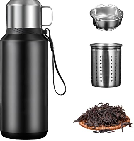 Nzkeuf Borraccia Termica da 800 ml, Bottiglia Termica Mantiene Caldo 24 ore Freddo per 24 ore, Thermos con Filtro a Strati, Borracce Termiche con Tazza per il Viaggio, Caffè e tè per lo Sport