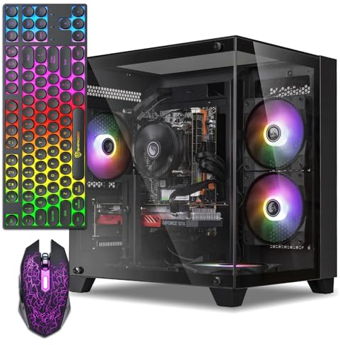 ZER-LON Prebuilt Gaming PC Desktop, Radeon RX 590 8GB GDDR5, AMD Ryzen 5 5500 up to 4.2GHz, 16G RAM, 1TB NVME SSD, WiFi 5.0, RGB Fan x4