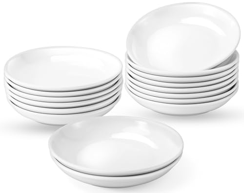 Jeffbaubl Lot de 16 assiettes à salade en céramique de 15 cm - Assiettes à dessert blanches - Assiettes à dessert en porcelaine - Assiettes à petit-déjeuner pour pâtes, fruits, pain, micro-ondes et