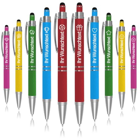 Personalisierte Kugelschreiber mit Gravur,Werbekugelschreiber mit Logo,Kugelschreiber personalisieren,farbsortiert mit Touchpen,für Unternehmen,Mitarbeiter,Messen 10-500 Stück,Mine:Blau,0.7mm-10