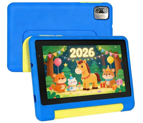 Ainmel 7 inch Kids Tablet with Case, Android Tablet for Kids Ages 3-12 Years, 8GB+64GB(128GB TF Expand), Quad-Core Processor, Parental Controls, WiFi 6, BT5.3,Preloaded Edu Apps Tablets Pad (Blue)