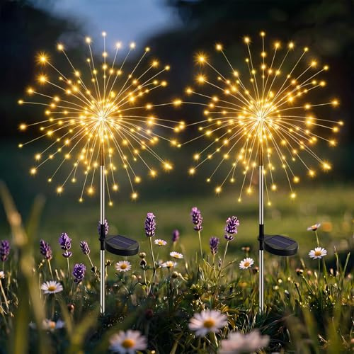 btfarm Solarlampen für außen, 2 Stück 120 LED Solarstecker Garten 8 Modi | Wetterfest Gartendeko Pusteblume Solarleuchten für Außen Garten Balkon Terrasse Blumenkästen Hof Deko(Warmweiß)