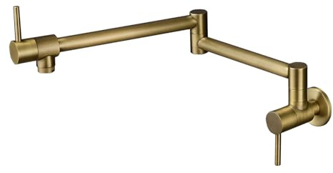 TYMYW Antique Brass Pot Filler Tap Wall Mounted Cold Water Only Kitchen Sink Tap 360° Swivel with Double Joint Folding Arm