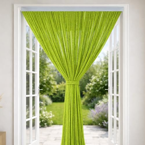 Susanna Home Tenda a Pannello Antimosche con Frange a Fili Regolabili Morbidi - Moschiera Antizanzare e Mosche - Telaio in PVC con Viti e Tasselli Inclusi - Verde 140x230 cm
