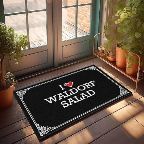 FZFN Willkommensmatte, Herbstdekoration, niedriges Profil, I Love Waldorf-Salat, gewellter Rand, Schaumstoff-Badewanne (50 x 80 cm)