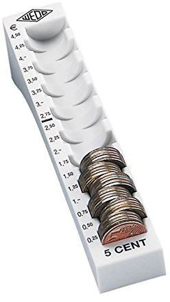 Wedo 160700537 Münzrille (0,05 Euro, 5 Cent, Kunststoff für 90 Münzen mit Markierungen 18 x 4,5 x 3,4 cm) lichtgrau