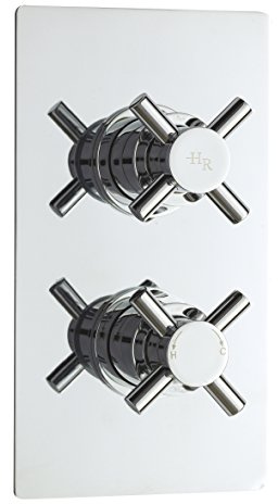 Hudson Reed KRI3207 Tec ǀ Modern Bathroom Minimalist Cross Lever Handle Twin Concealed Valve with Diverter, 215mm x 120mm, Chrome, Set of 4 Pieces