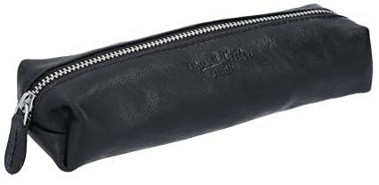 Gusti Federmappe Leder - Peter Mäppchen Stifteetui Schlamper Schlamperrolle Schlampermäppchen Federtasche Schwarz