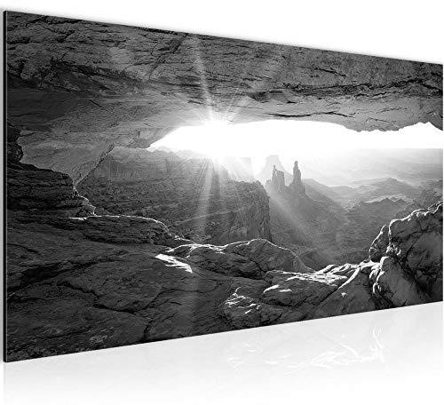 Runa Art Wandbild Grand Canyon 1 Teilig 100 x 40 cm Modern Bild auf Vlies Leinwand Berge Wohnzimmer Schlafzimmer Schwarz Weiss 603712c