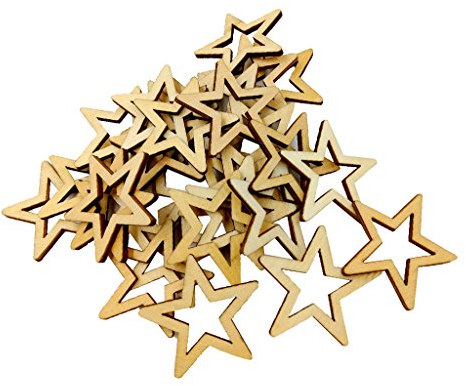 Sharplace Holz Scheiben Tischdekoration Birken-Sterne Deko Dekosterne Stern Streuteile Basteln Weihnachtssterne, Natürliche Farbe, 50mm 25pcs