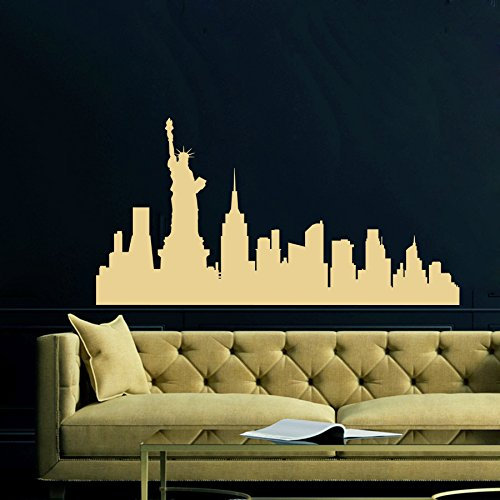 Vinyl Wandtattoo Silhouette Stadt New York Landschaft USA Freiheitsstatue Horizont Land Reisen Länder Wandaufkleber Wandsticker Wanddekoration Dekoration Arbeitszimmer Kinderzimmer Büro Reisebüro A472
