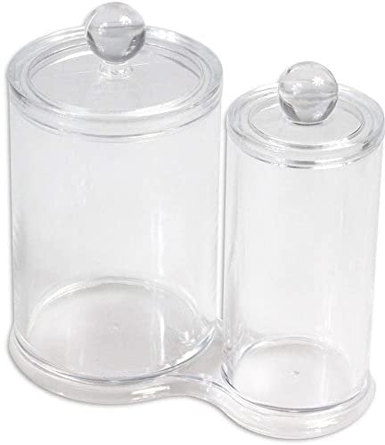Vetrineinrete® Contenitore Doppio Porta Cotton fioc dischetti struccanti e Trucco in Cotone Organizer Trasparente per Il Bagno con Coperchio 2 cilindri arredo Bagno 10239 D78