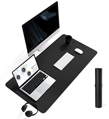 YSAGi Schreibtischunterlage, Mauspad mit Leder und Rutchfeste Wildleder, Multifunktionales Office Mousepad Laptop Schreibunterlage, Tisch-Schutz Unterlage für Büro/Home-Office (Schwarz, 90x43cm)