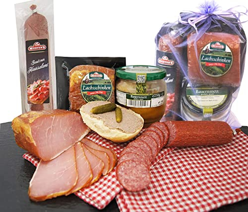 Wurstpaket Oberlausitz | Präsentkorb Edel Salami & geräucherter Schinken am Stück | Fresskorb Fleisch- & Wurstwaren mit Leberwurst im Glas | verfügbar als Geschenkkorb