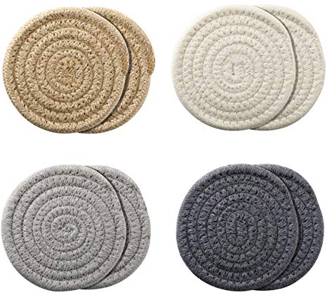 Mogokoyo 8 Stück Handgemachte Untersetzer Gläser Set aus Baumwolle, Abwaschbar Verschleißfest Cup Mats Table Deko (Mischen)