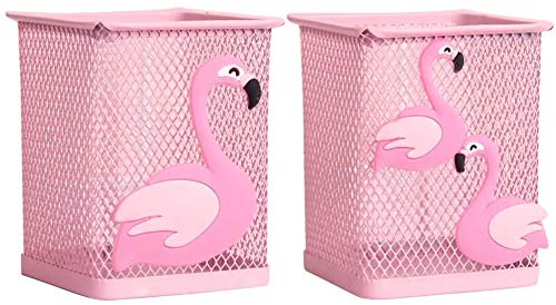 Fittoway 2er Pack Metall Stifteköcher Mesh Multifunktions Stifthalter Bleistift Schreibtischhalter Organizer Home Office Supplies Geburtstag Geschenk (Flamingo)