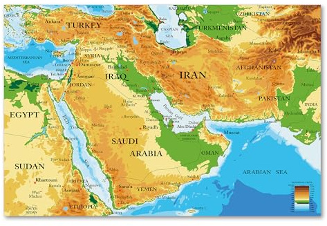 Postereck - 3733 - Landkarte, Karte Naher Osten Iran Irak Englisch - Unterricht Klassenzimmer Schule Wandposter Fotoposter Bilder Wandbild Wandbilder - Poster - DIN A3-29,7 cm x 42,0 cm