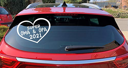 cartattoo4you® AH-00862 | SUPER OMA u Opa 2021 | HS-Serie | 28 x 20 cm | weiß |glänzend|in 24 Farben erhältlich, Autoaufkleber Aufkleber Car Sticker Heckscheibe Spruch Enkel Tuning Herz
