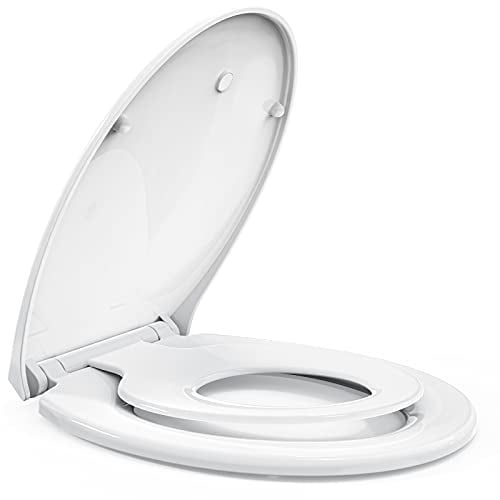 STOREMIC Lunette de toilette avec système d'abaissement automatique, lunette de toilette à fixer magnétique, fonction Quick Release - Siège de WC avec charnières réglables- Blanc - en plastique