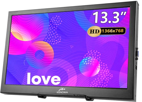 Kenowa Moniteur Portable 13.3 Pouces Petit HDMI Ecran HD 1366x768 avec HDMI VGA Port Moniteurs Ordinateur pour Appareil PC PS3 PS4 Xbox Raspberry Pi Windows OS,16:9 écran