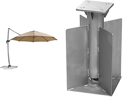 Schneider Sonnenschirm Rhodos Rondo, sand, 350 cm rund, Gestell Aluminium, Bespannung Polyester, 22.4 kg & Universal-Bodenanker, zum Eingraben