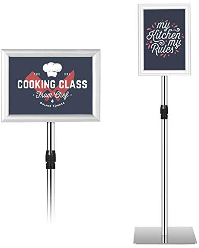 RELAX4LIFE Porte-affiche sur Pied Hauteur Réglable 73,5-118 CM | 78,5–123CM en Alu, Présentoir Horizontale ou Verticale pour Mariages, Expositions, Magasins et Menus (A4, Argent)