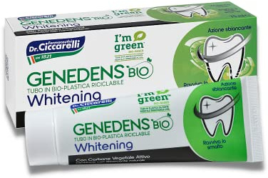 Genedens Bio, Whitening Zahnpasta, entfernt Substanzen, die die Zähne verschmutzen, und stellt das natürliche Weiß wieder her, Schlauch aus recycelbarem Bio-Plastik, 100% Made in Italy, Tube 75 ml