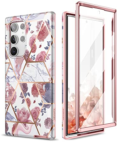SURITCH Kompatibel mit Samsung Galaxy S22 Ultra Hülle 360 Grad Hüllen mit Integriertem Displayschutz Komplettschutz Handyhülle Schutzhülle für Samsung Galaxy S22 Ultra 5G 6,8 Zoll (Marmor Rose)